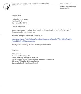 Scan of the letter from FDA