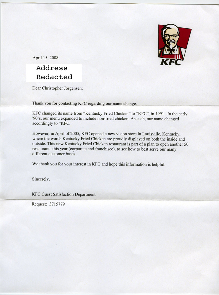 Jackass Letters: Dear KFC